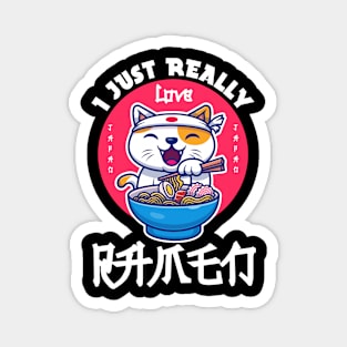 I just really love ramen, cute, funny Japanese cat eating ramen Magnet