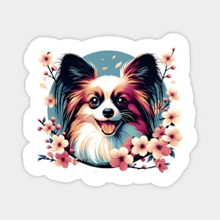 Papillon's Joy Amidst Spring Cherry Blossoms Magnet