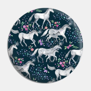 Unicorns and Stars on Dark Teal Pin