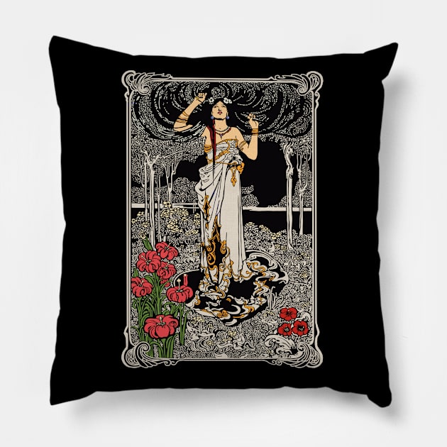 Art Nouveau Lady (black/red/cream) Pillow by Soth Studio