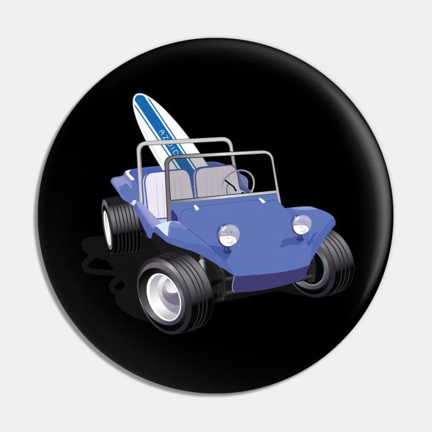 Blue Dune Buggy with Surfboard Front Pin by PauHanaDesign