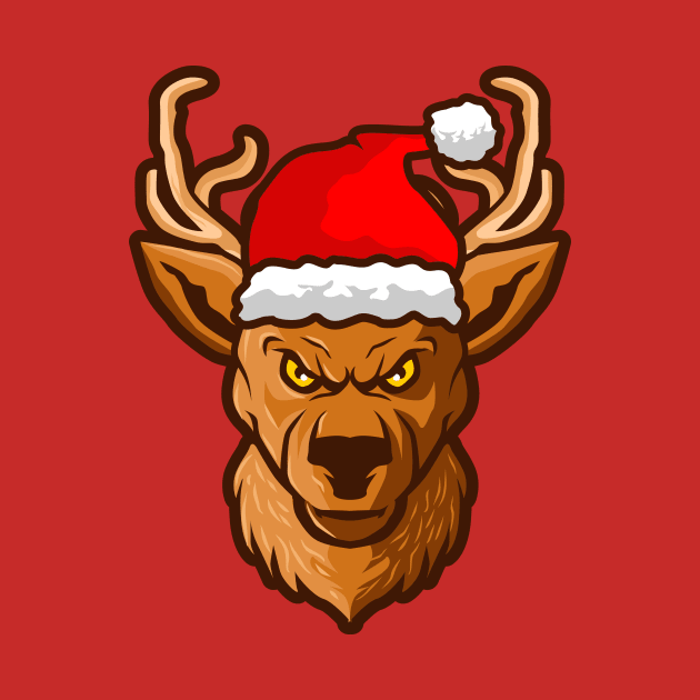 Funny Deer Head with Santa Cap by SLAG_Creative