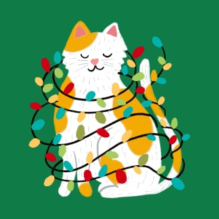 Kitty Tangled In Christmas Lights T-Shirt