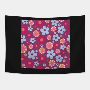 Hippie Floral Purple Blue Pink Seamless Pattern Tapestry