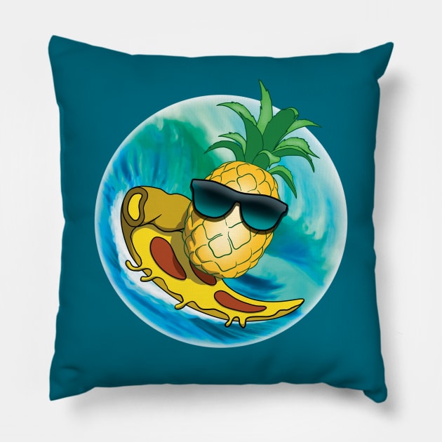 Surfing Pineapple pizza Pillow by TMBTM