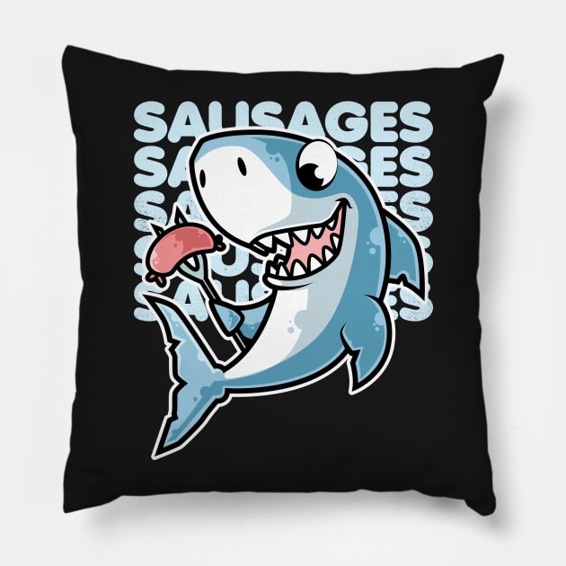 Shark Cooking Sausages Barbecue BBQ product Pillow by theodoros20