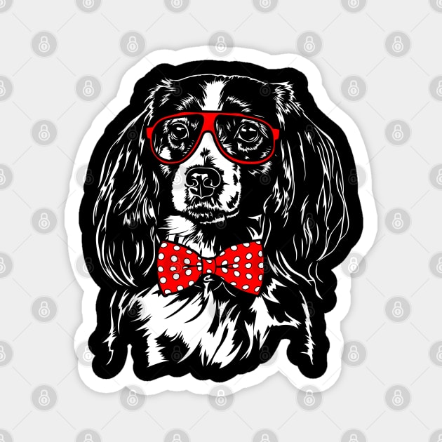 Nederlandse Kooikerhondje with glasses cute dog portrait Magnet by wilsigns