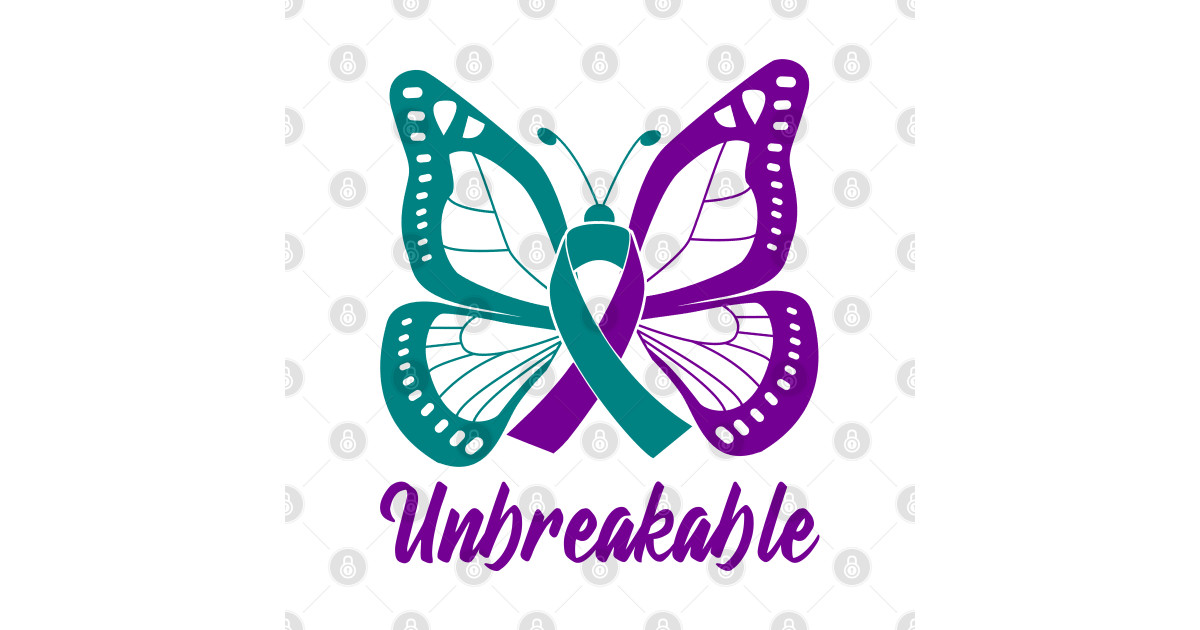 Teal and Purple Butterfly Awareness Ribbon Unbreakable Teal And