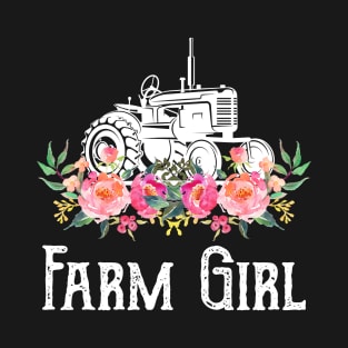 Women Farm Girl Farmer_s Girl Farming Flower Tractor T-Shirt