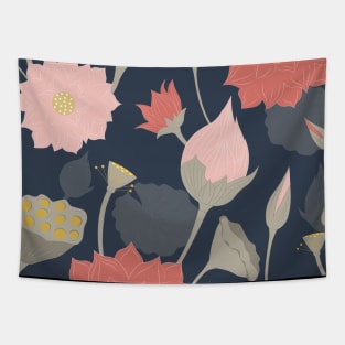 Luxury Red Lotus Silk Dark Tapestry