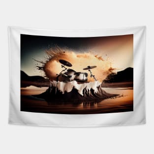 Drummer ArtWork With Water Splashing In The Desert Tapestry