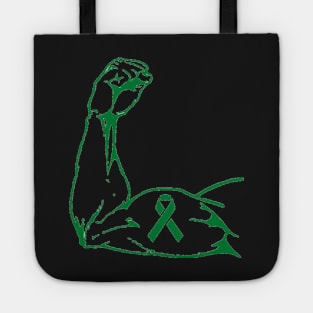 Flexed arm with Dark Green Awareness Ribbon Tote