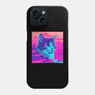 Vaporwave Retrowave Synthwave Cat Vintage Sunset Phone Case