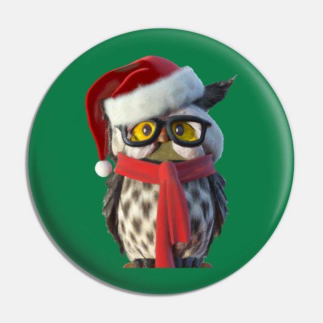 Christmas Owl Wearing Santa Costume and Red Scarf Vector Pin by taiche