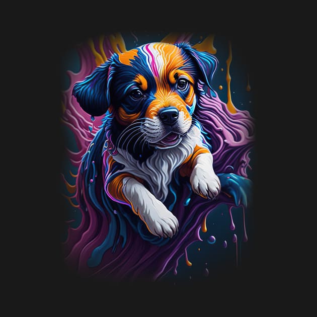 Splash Art of a Cute Colorful Cosmic Puppy by allovervintage