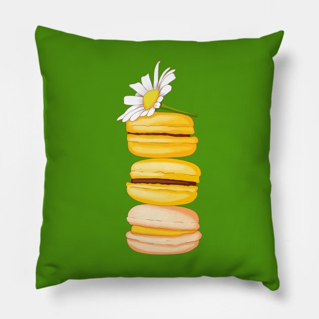 yellow macarons with a daisy Pillow by Kuchinska design