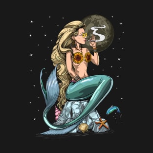 Mermaid Hippie Smoking Weed T-Shirt