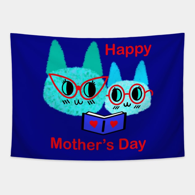 Mother’s Day Fuzzy Reading Cats Tapestry by chowlet