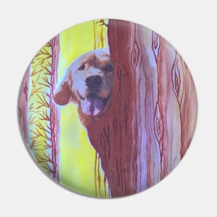 Dog in the magic forest. Mixed media art. Pin