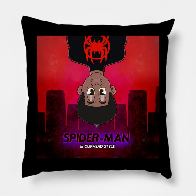 miles morales drawing in Cuphead style Pillow by Style cuphead 