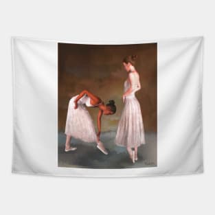 Two ballerinas standing offstage Tapestry