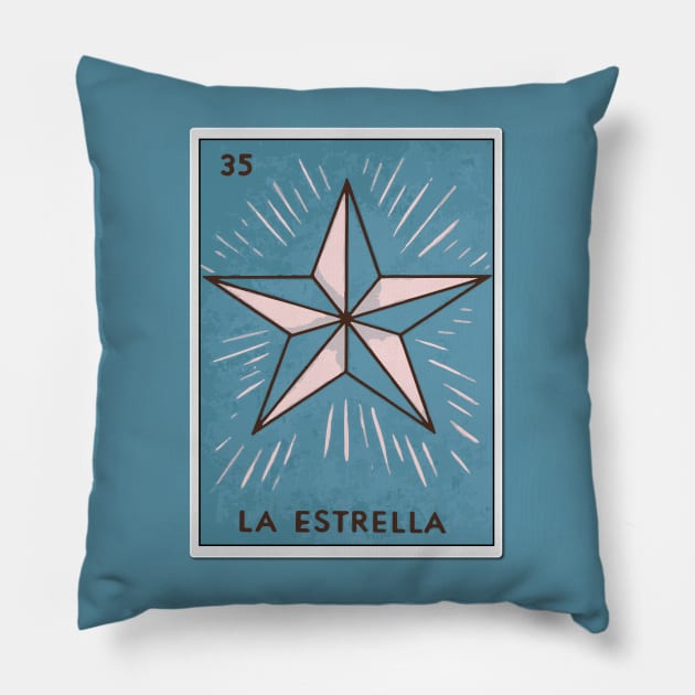 Mexican lotería star card mexican bingo watercolor folk art Pillow by T-Mex