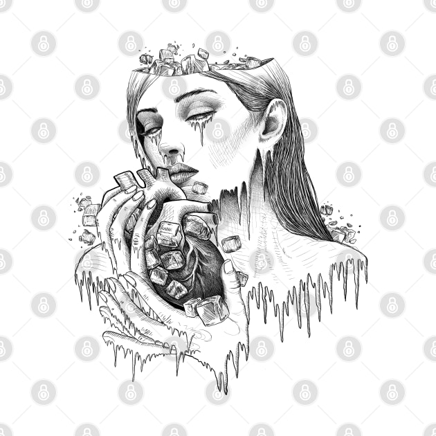 Frost illustration of woman holding ice heart. by ilhnklv