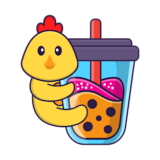 Cute chicken Drinking Boba milk tea T-Shirt