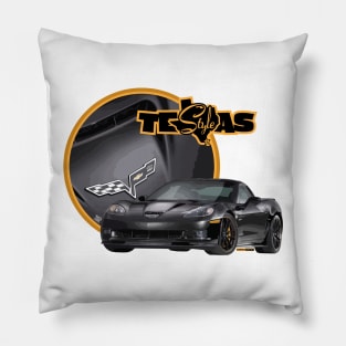 Texas-Style Black Corvette with yellow gold trim Pillow