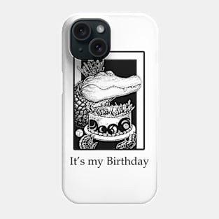 Alligator & Crystal Cake - It's My Birthday - Black Outlined Version Phone Case