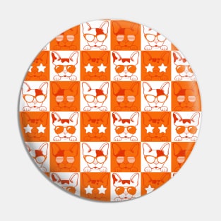 Frenchies with Glasses Pattern Orange Pin