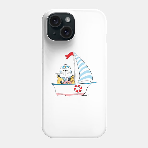 vector cat captain on the ship Phone Case by kavalenkava