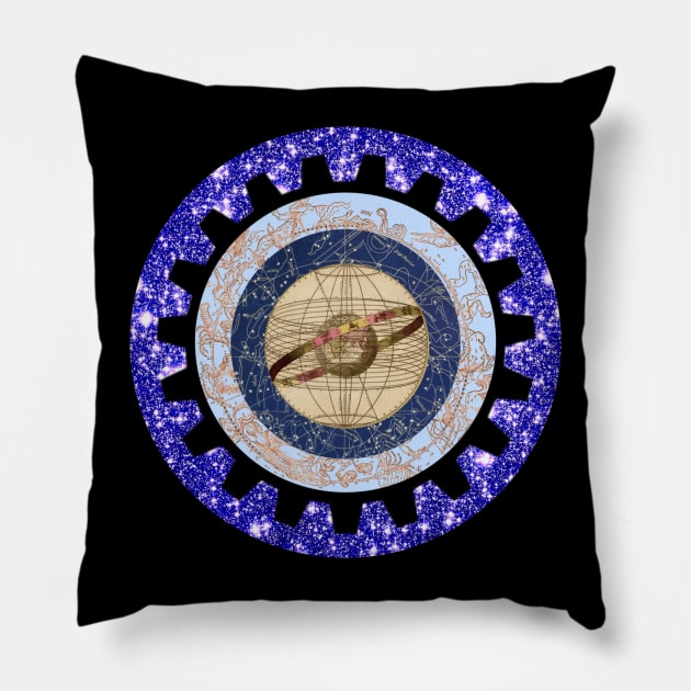 Steampunk Starry Celestial Sphere Pillow by Celtic Morrigan