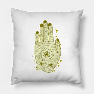 Flowers in Hand Green Pillow