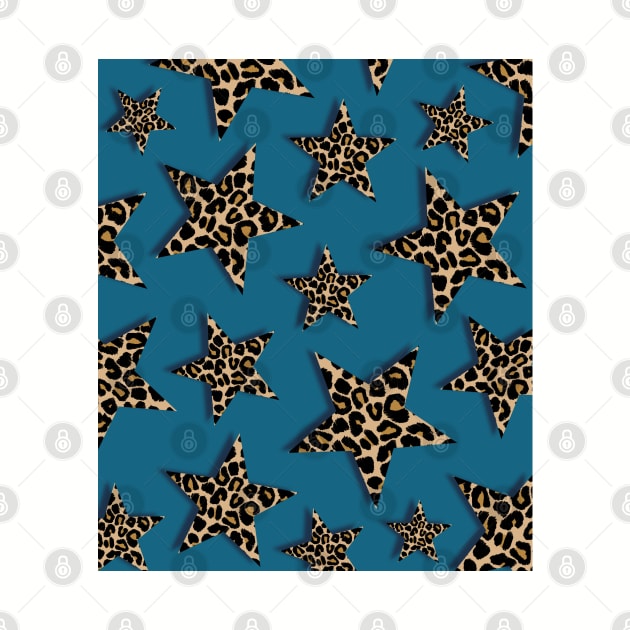 Leopard Print Stars on Teal by OneThreeSix