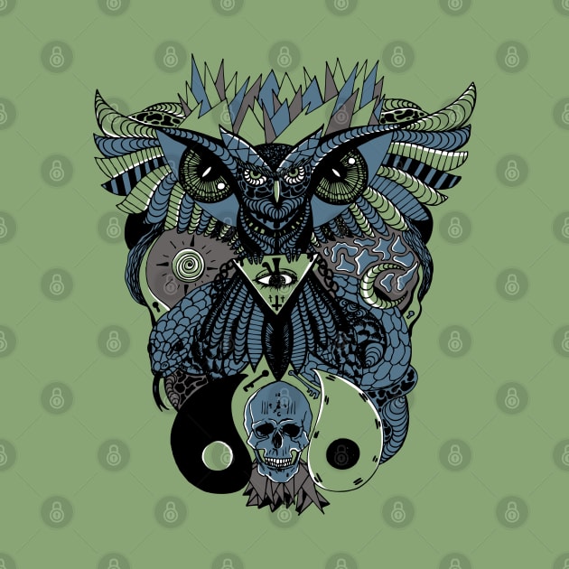 Mellow Cool Owl And Ageless Skull by kenallouis