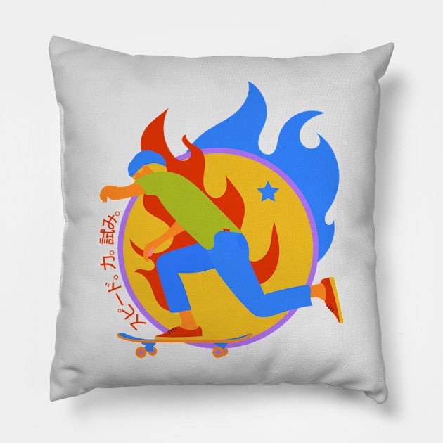 Skater boy on fire background Pillow by Polikarp308