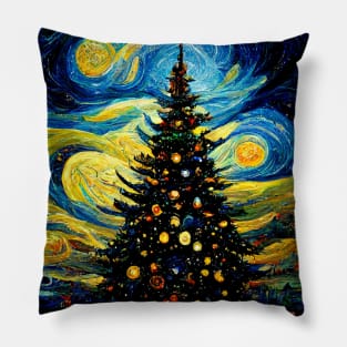 Christmas starry night painting inspired by Van Gogh Pillow