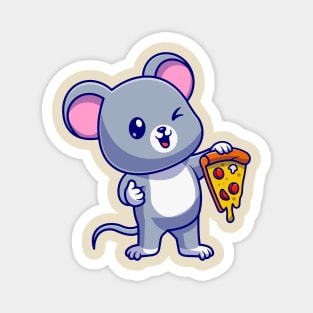 Cute Mouse Holding Pizza Cartoon Magnet