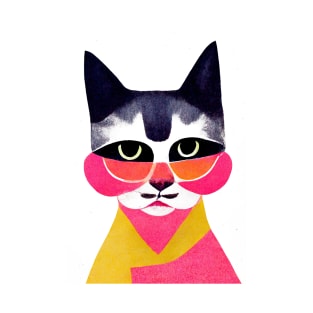 Neon Street Style Cat Retro Poster Vintage Art Neon Wall Illustration Pink Illustration T-Shirt