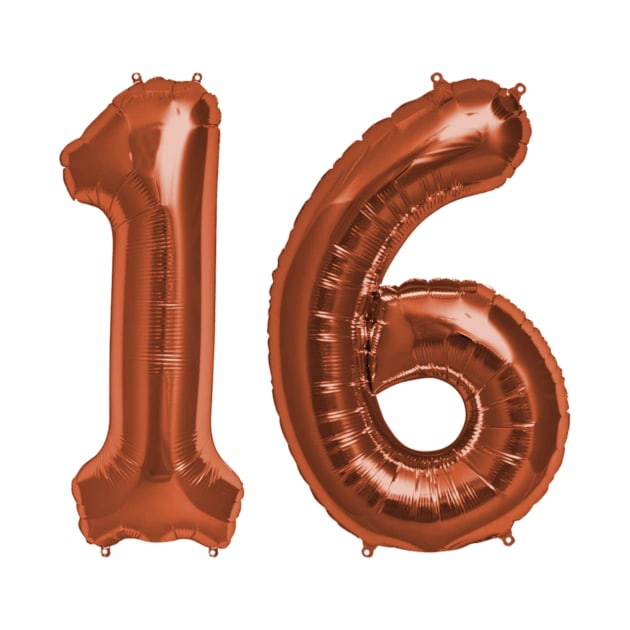 Bright Copper 16th Birthday Metallic Helium Balloons Numbers by podartist