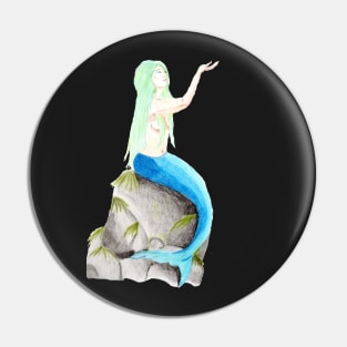 Sitting on the rock, reaching for the stars- Mermaid Teal Pin