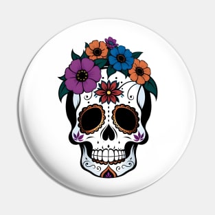 Floral Day of the Dead Skull Pin