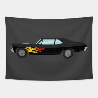 Chevy Nova SS With Flames Illustration Tapestry
