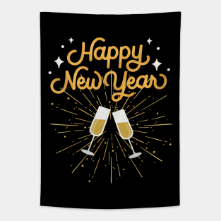 Happy New Year Celebration Cheers Wine Glasses Design Tapestry