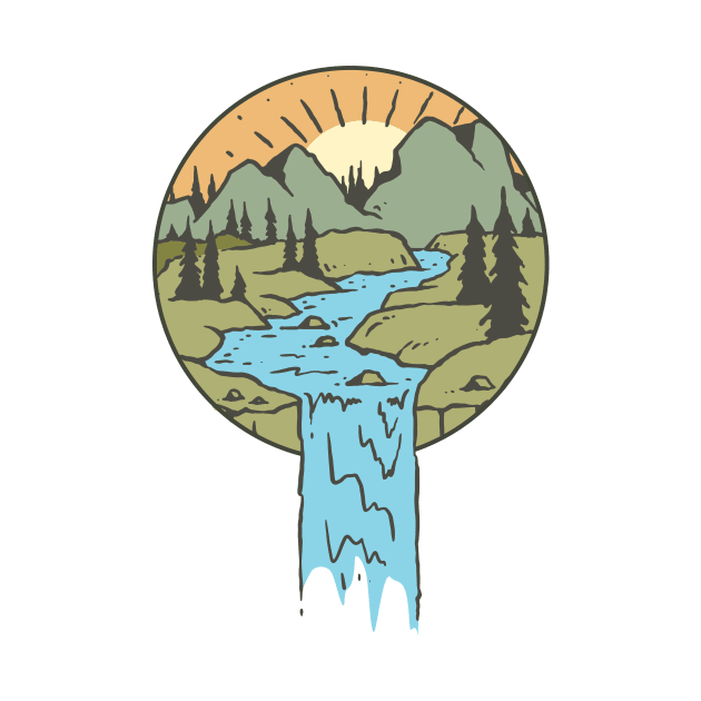 Sunrise River Forest Cartoon Logo Tshirt by evergreen_brand