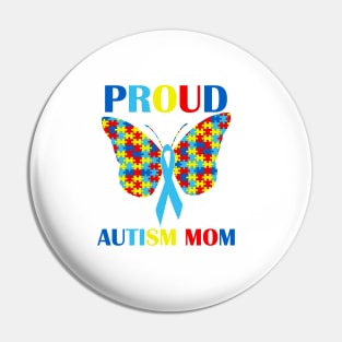 Autism Proud Mom Puzzle Piece Butterfly Ribbon Pin