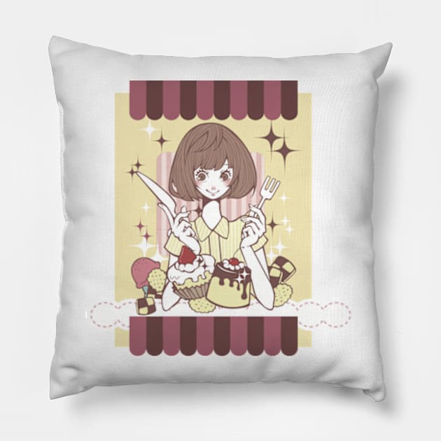 Dessert Girl Japanese style Pillow by Petko121212