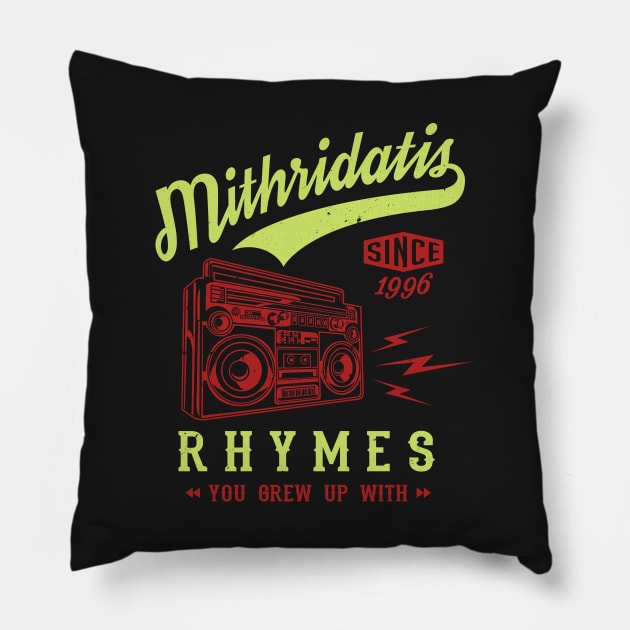 Rhymes You Grew Up With - Lime / Red Pillow by AmokTimeArts