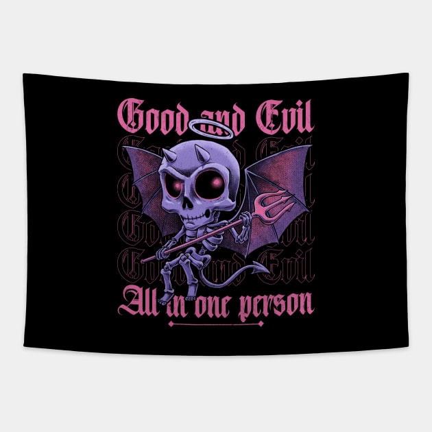 Good and Evil - Funny Diabolical Skull Tapestry by Studio Mootant